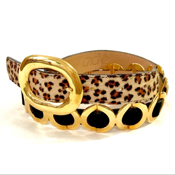 Cache Accessories - CACHÉ - VINTAGE 90’s Leather & Gold Leopard Calf Hair Belt